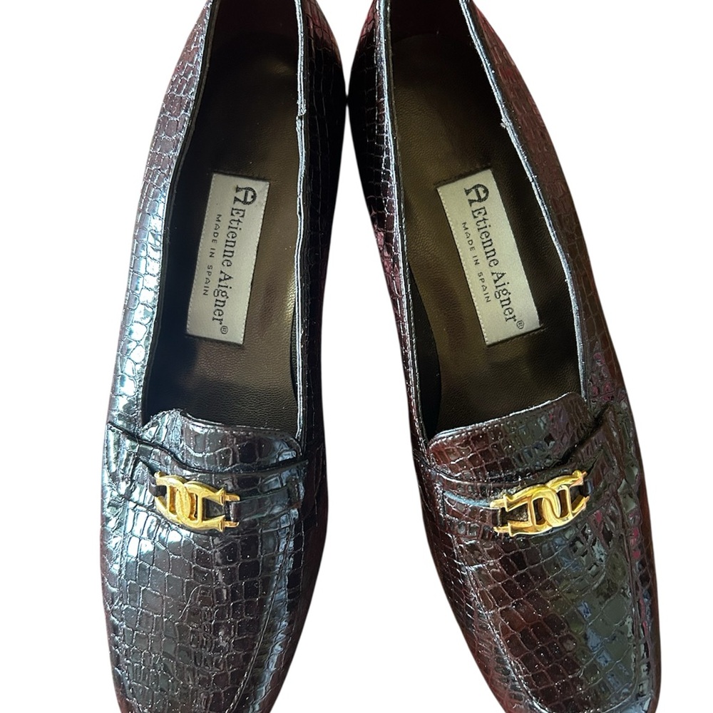 Etienne Aigner ‘Valentine’ Croc-Embossed All Leather Upper Short Block Heel